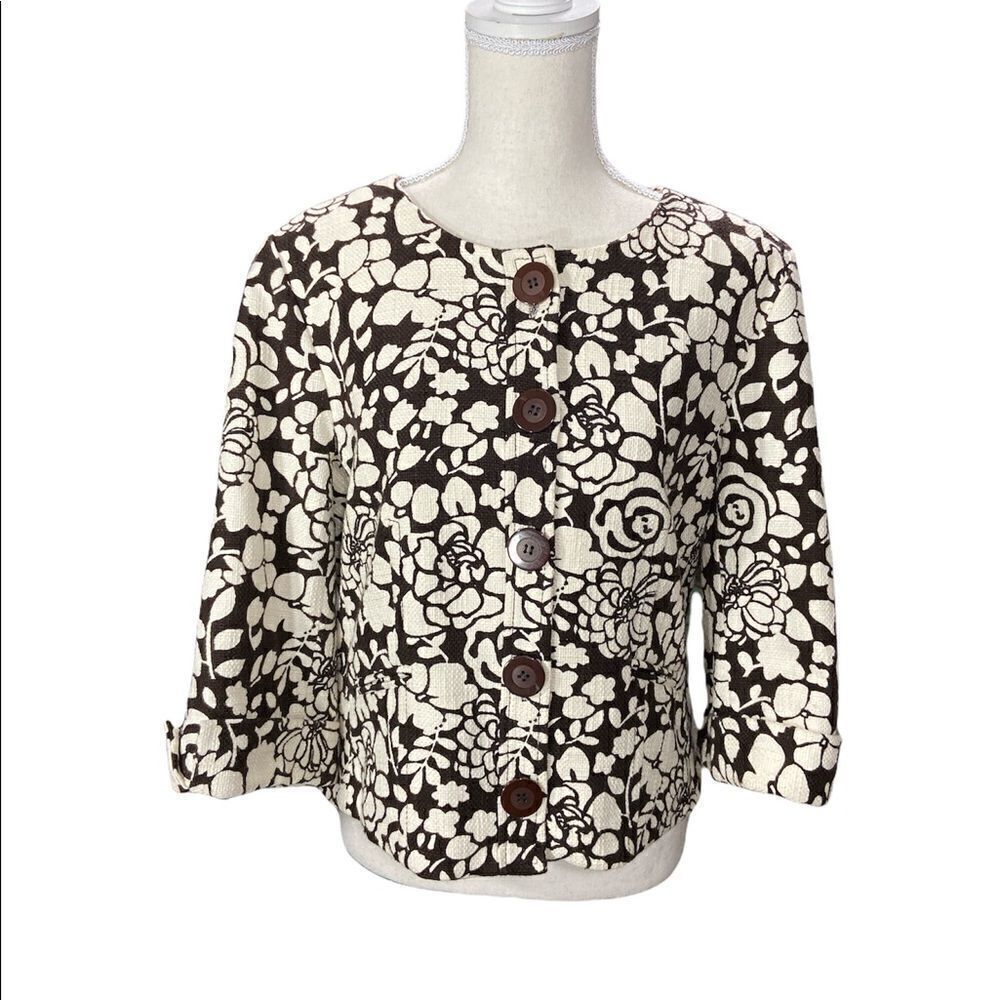 Josephine Chaus Vintage Chocolate Brown Short Shirt Jacket Cotton Lined Size 10